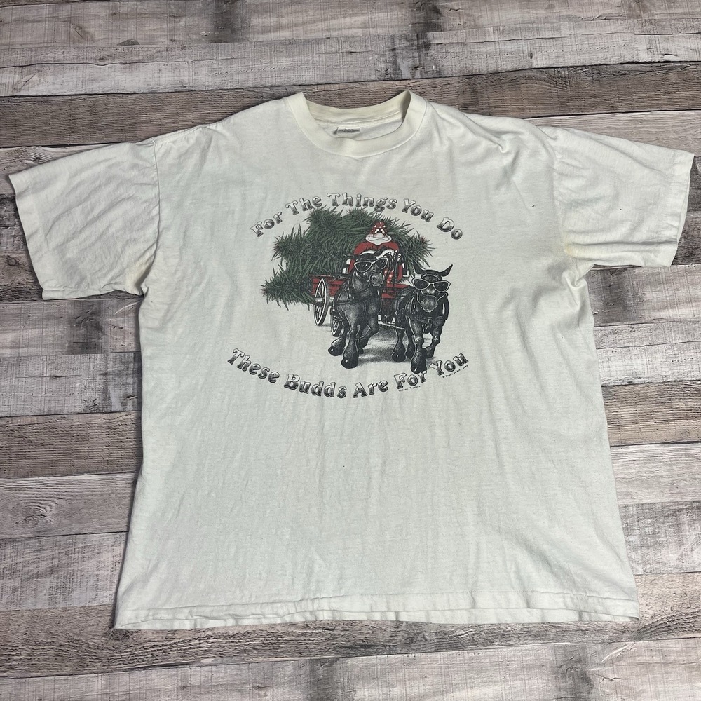 Cannabis Shirt Size XL White Vintage 80s Weed Tee This Buds For You